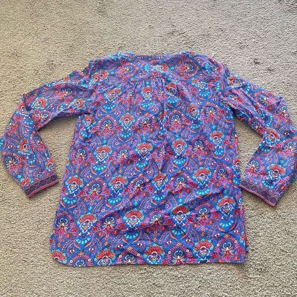 Loft The Softened Shirt Blouse Blue Floral Paisley Boho Henley Size XS - Picture 5 of 11
